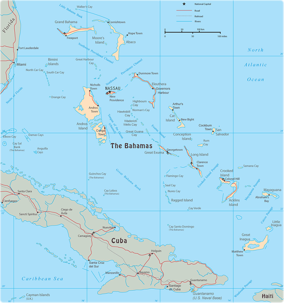 Color map of the Islands of the Bahamas